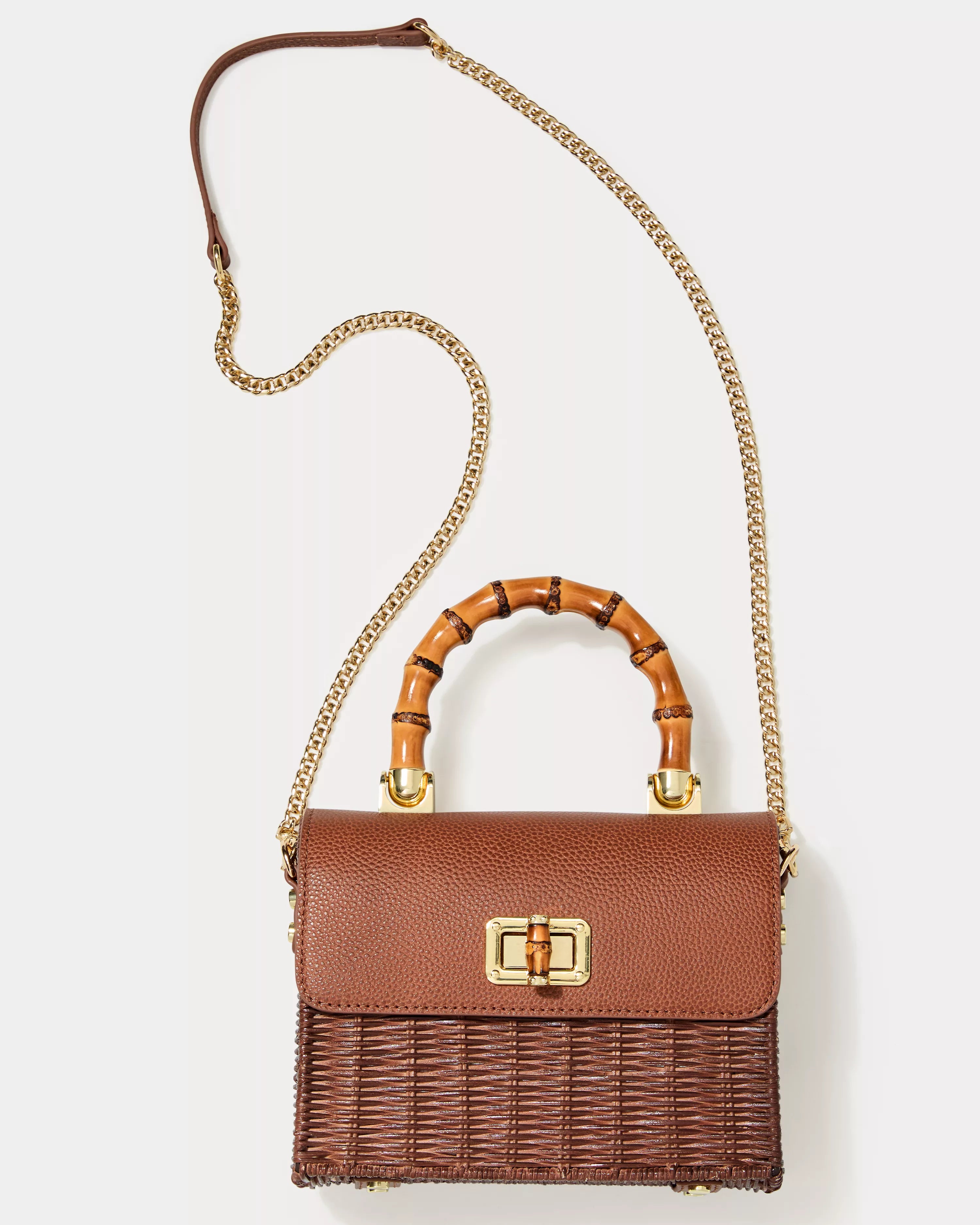 LILLY PULITZER Maura Wicker Top Handle Bag Brown
