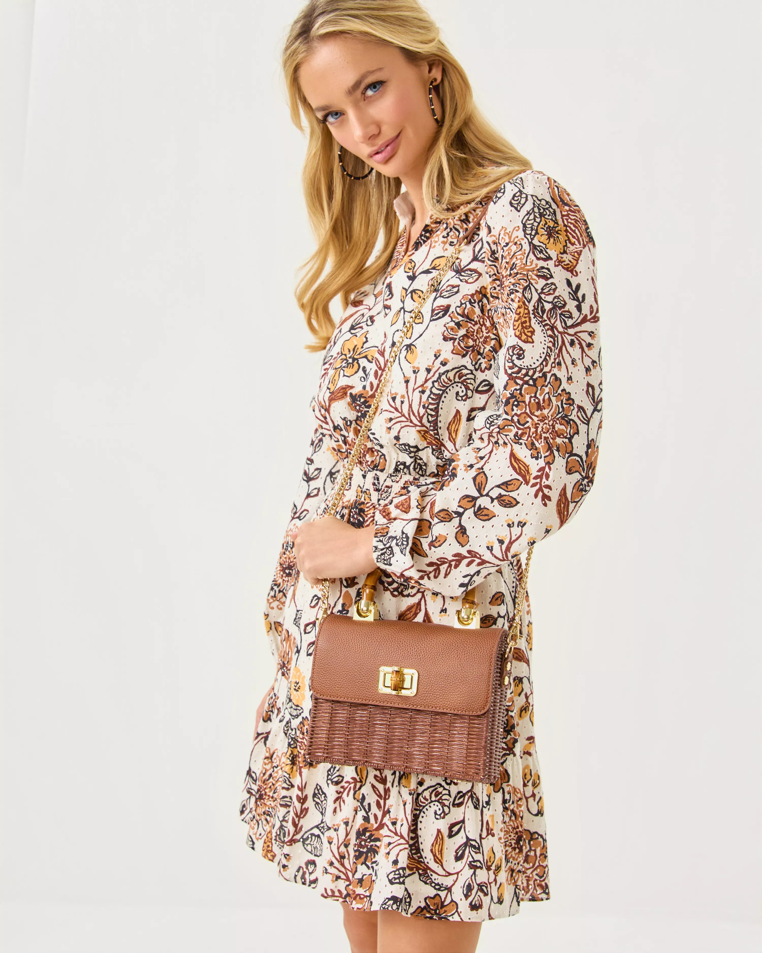 LILLY PULITZER Maura Wicker Top Handle Bag Brown