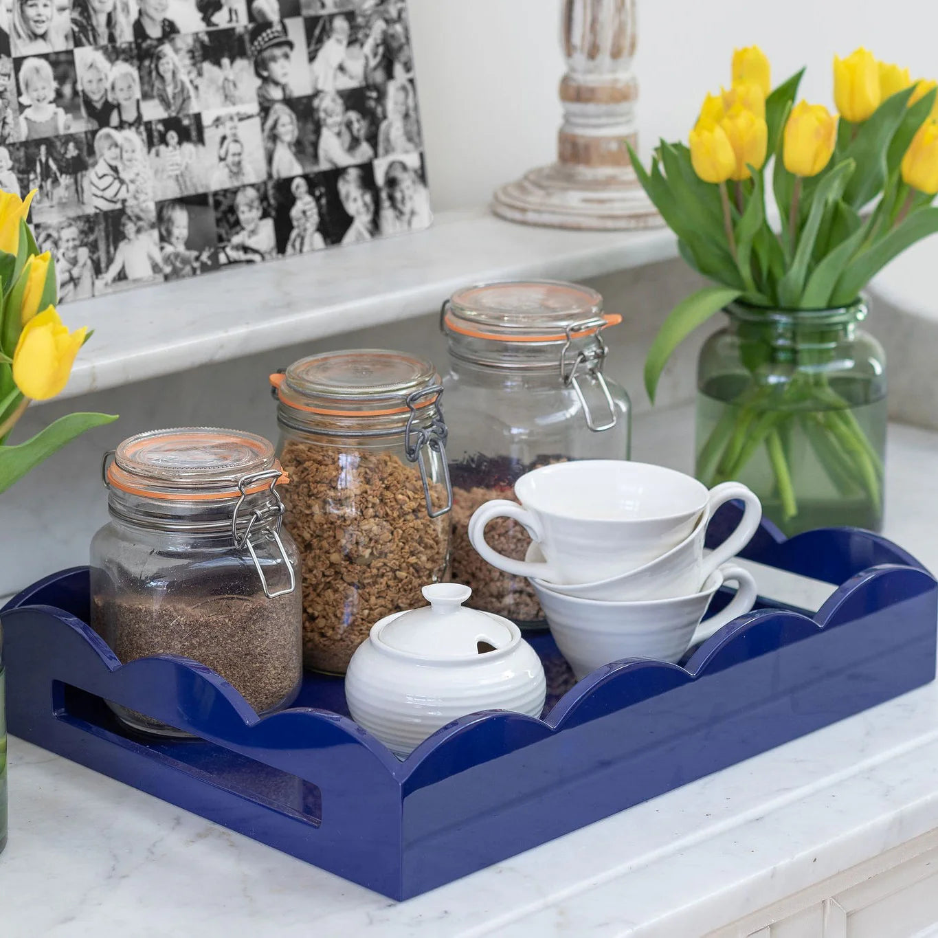 ADDISON ROSS Medium Scalloped Edge Tray Navy