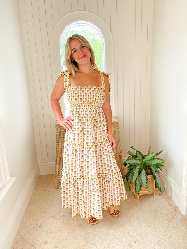 FINAL SALE PINK CITY PRINTS Malaga Dress Sunshine Pineapple