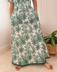 BEAU & RO Lisa Maxi Dress Beige Palm Leaf
