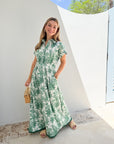 BEAU & RO Lisa Maxi Dress Beige Palm Leaf