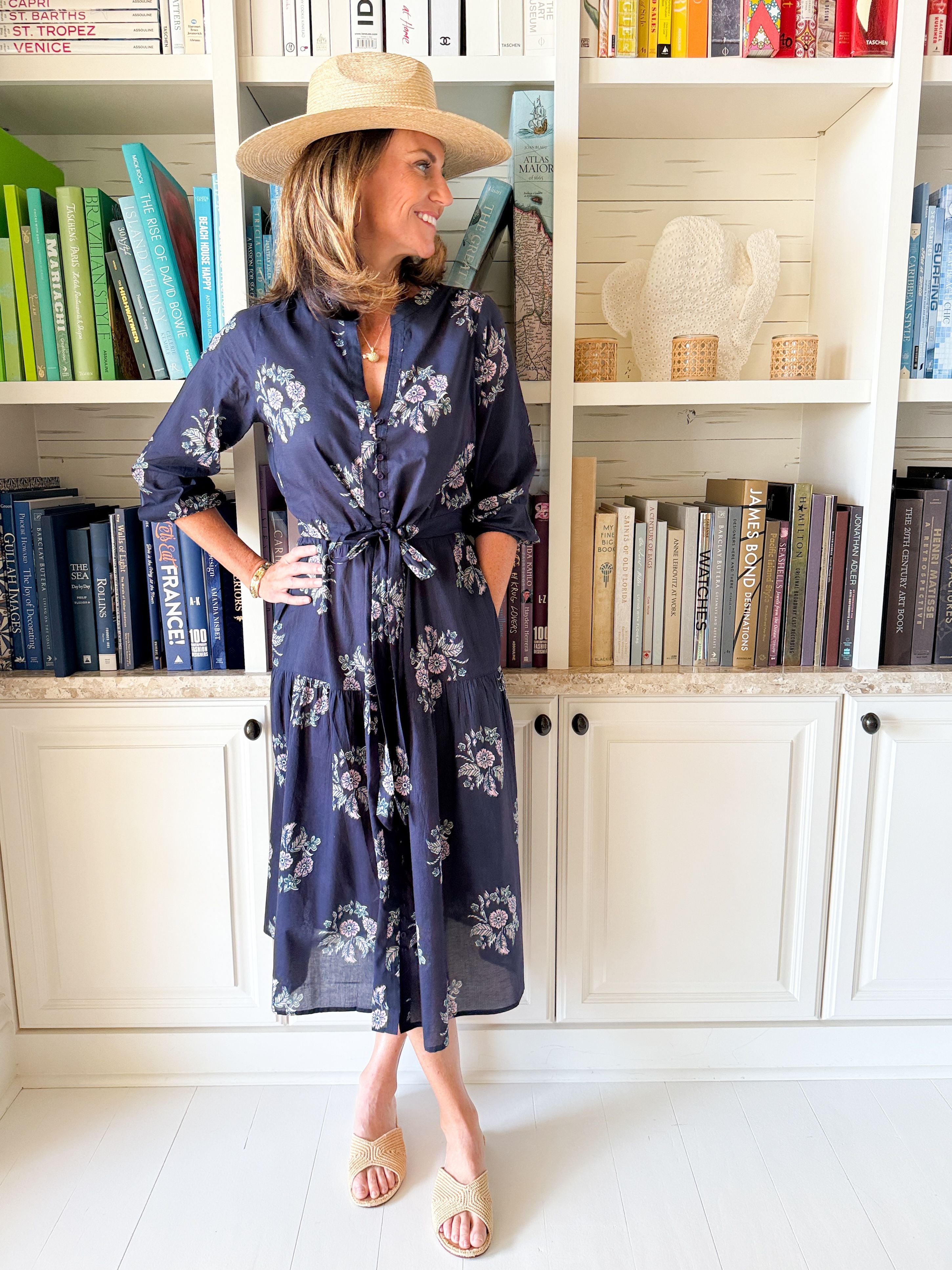 LOLA AUSTRALIA Daisy Boo Midi Dress Wreath Navy