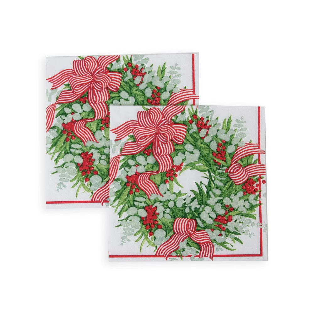 Ribbon Stripe Wreath Cocktail Napkins -Set/20