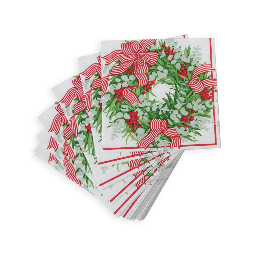 Ribbon Stripe Wreath Cocktail Napkins -Set/20