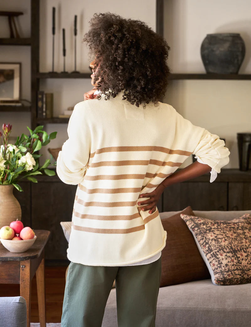 FRANK & EILEEN Monterey Sweater Ivory w/ Camel Stripe