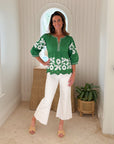 ROSE AND ROSE Daisy Applique Top Gladiola Green