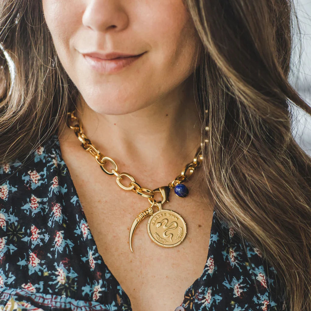 CHaaannn♡ᵕ̈*⑅ JANE WIN Chunky Link Chain with Lapis Bead 18