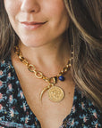 JANE WIN Chunky Link Chain with Lapis Bead 16"