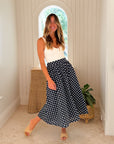 PROSPERINA Erica Midi Skirt Navy Polka Dot