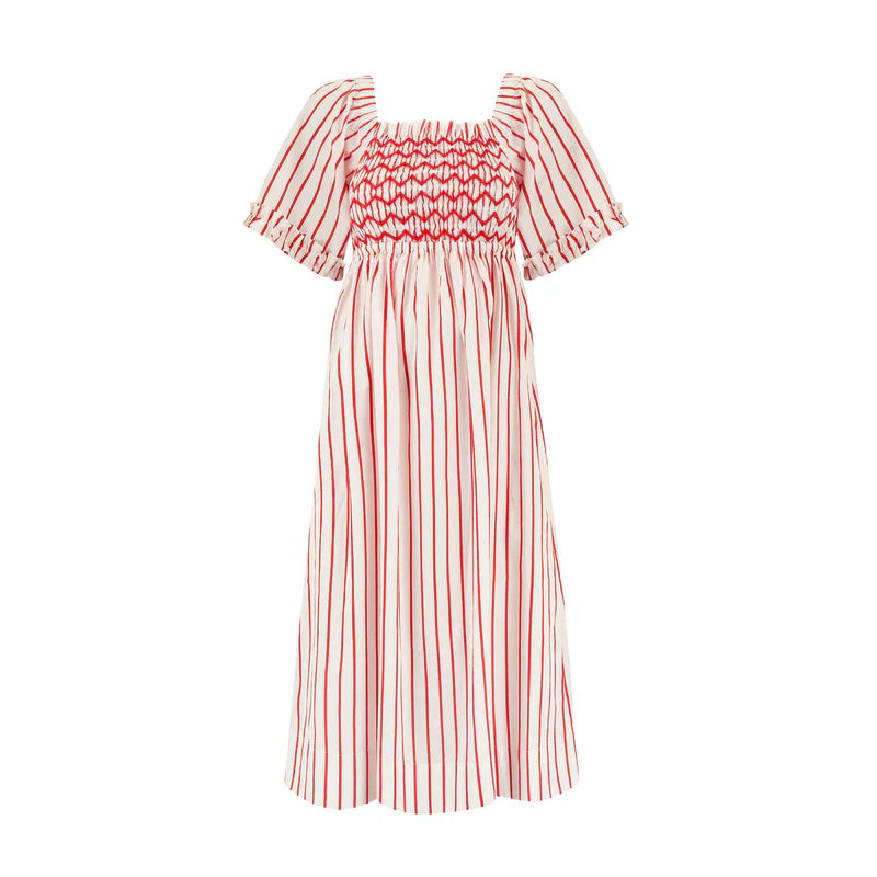 SMOCK LONDON Josefine Butler Dress Aquafresh Stripe w/ Big Apple