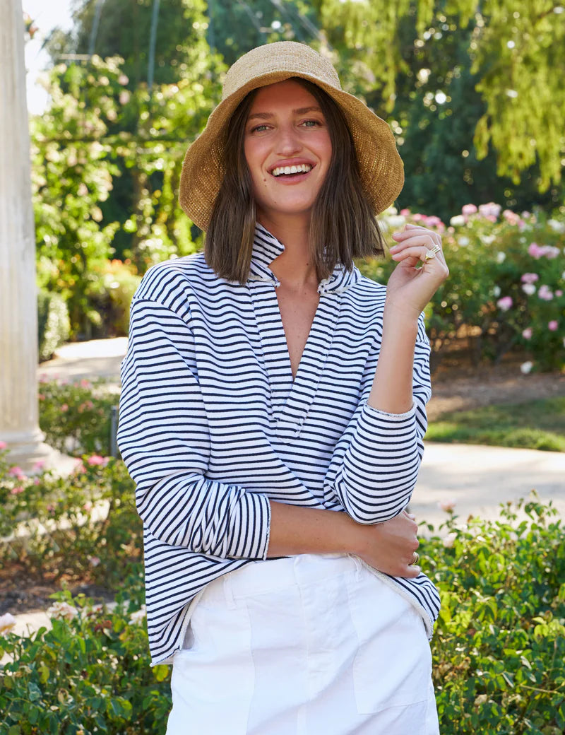 FRANK & EILEEN Patrick Popover Navy French Stripe Fleece
