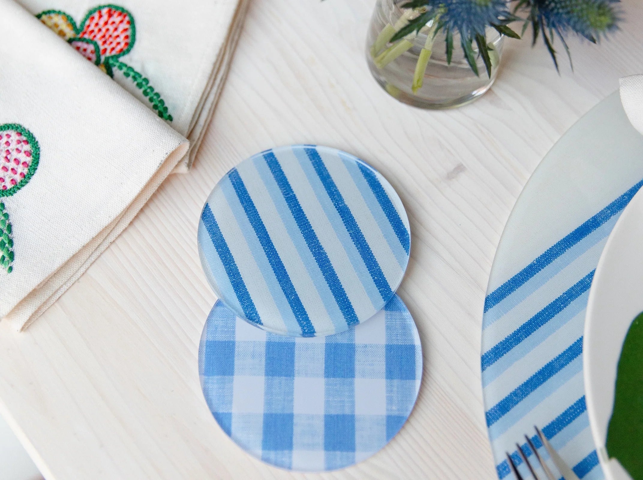 Bonham Blue Stripe Coaster-Set/4