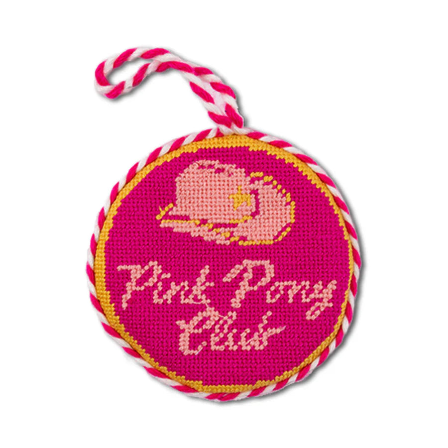 FURBISH STUDIO Needlepoint Ornament Pink Pony Club