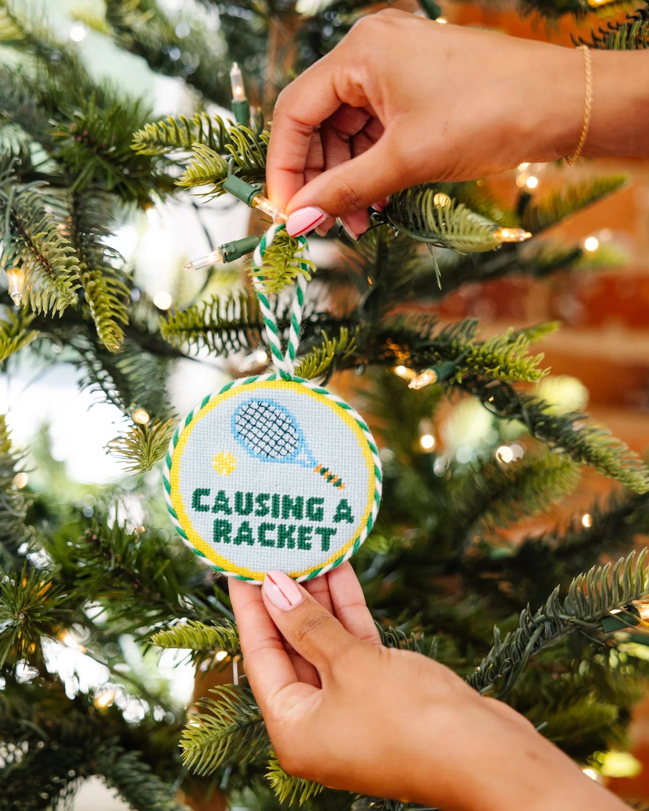 FURBISH STUDIO Needlepoint Ornament Causing A Racket