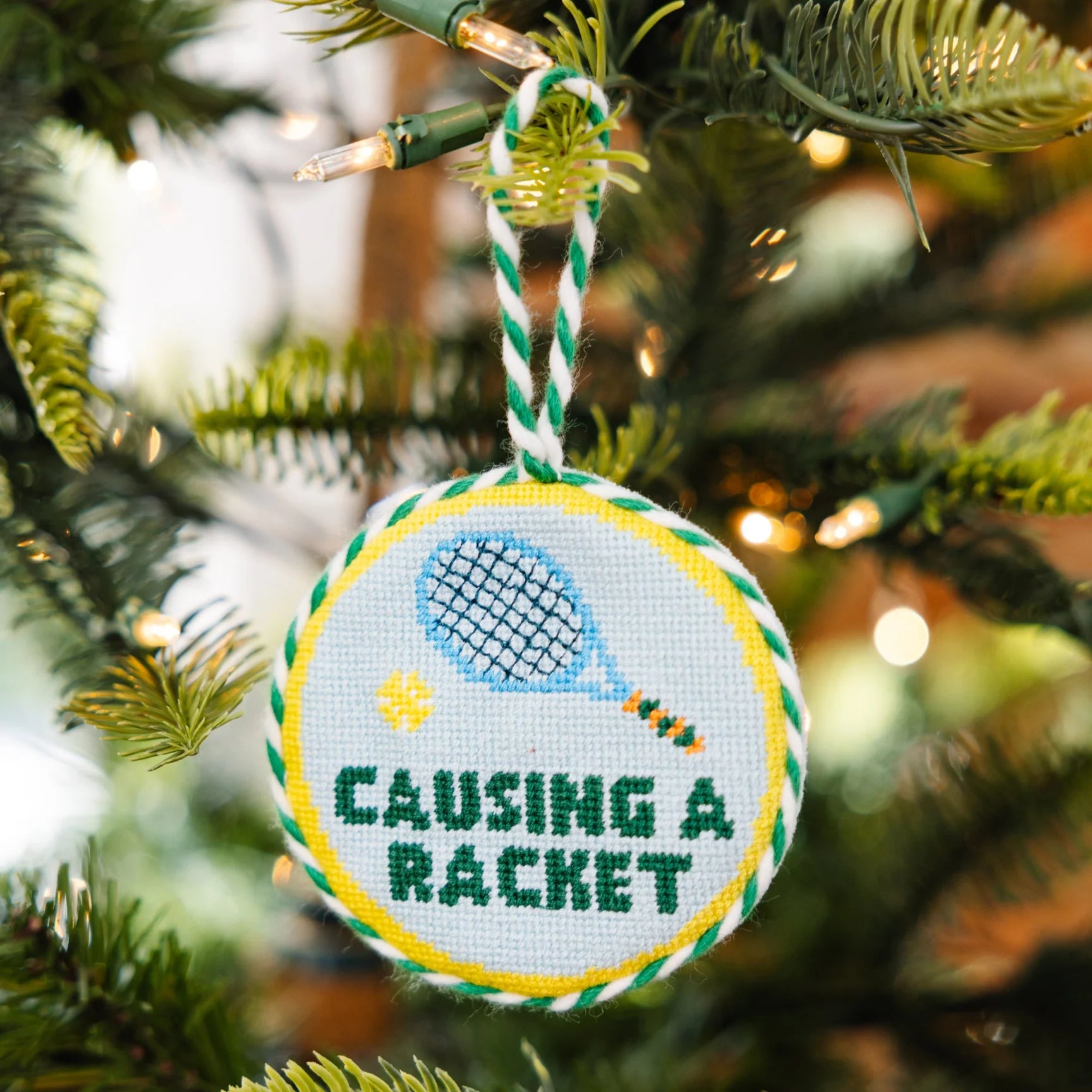 FURBISH STUDIO Needlepoint Ornament Causing A Racket