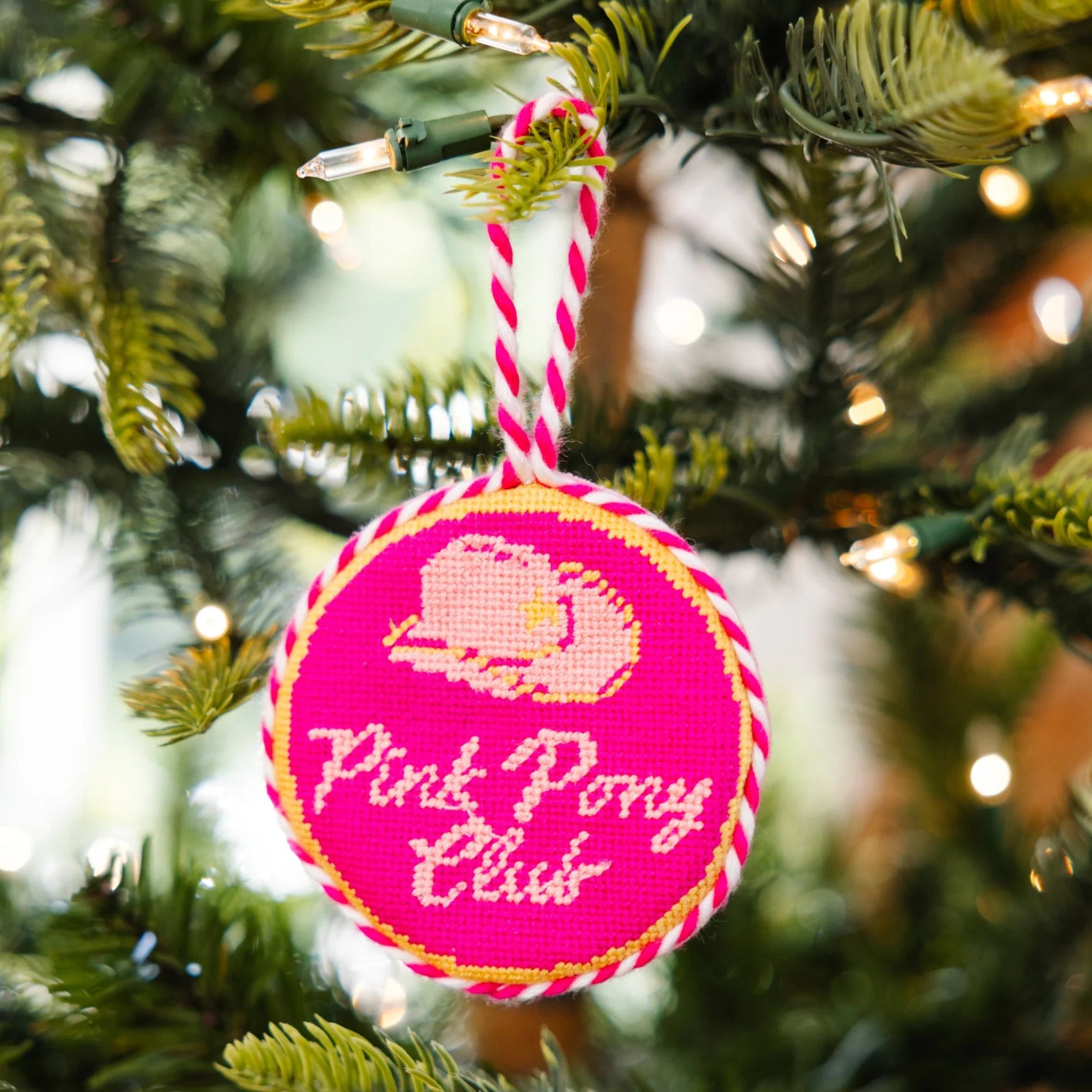 FURBISH STUDIO Needlepoint Ornament Pink Pony Club