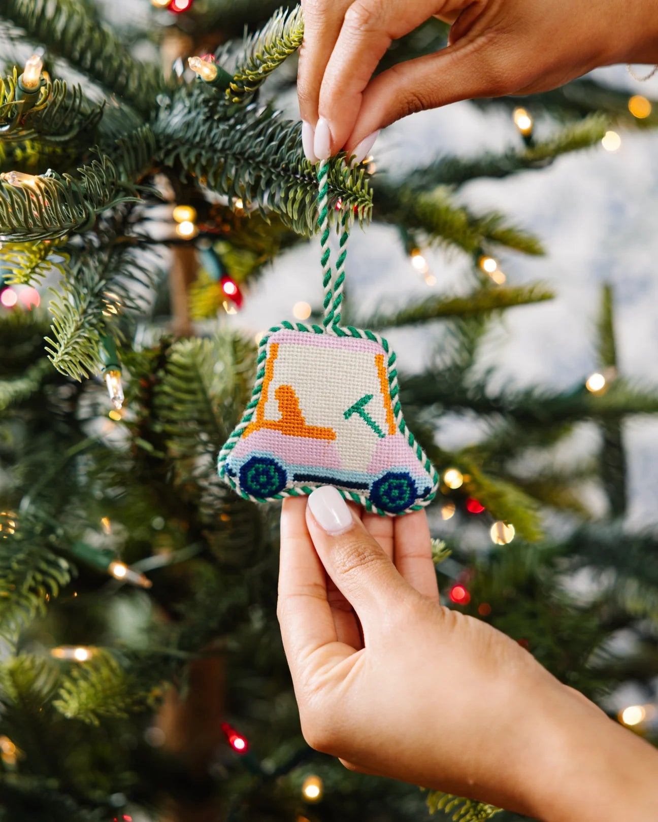 FURBISH STUDIO Needlepoint Ornament Golf Cart