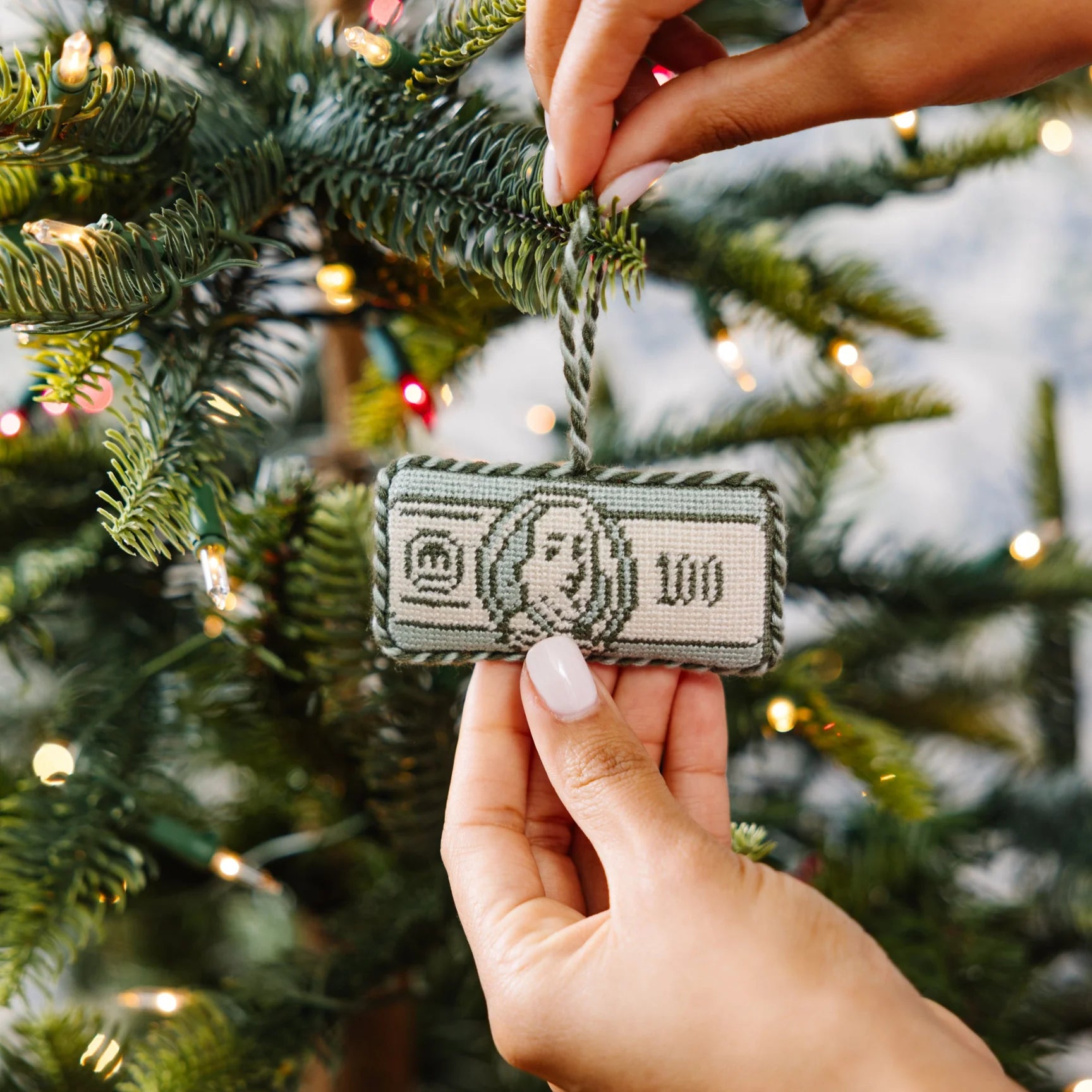 FURBISH STUDIO Needlepoint Ornament $100 Bill