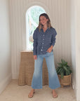 FRANK & EILEEN Eileen Button Up Navy White Stars Linen