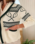 MAREA Tennis Intarsia Shawl Cardigan Ivory