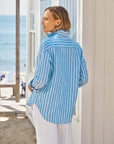 FRANK & EILEEN Eileen Button Up Turquoise/White Stripe