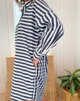 CARYN LAWN Preppy Dress Stripe & Gingham Navy