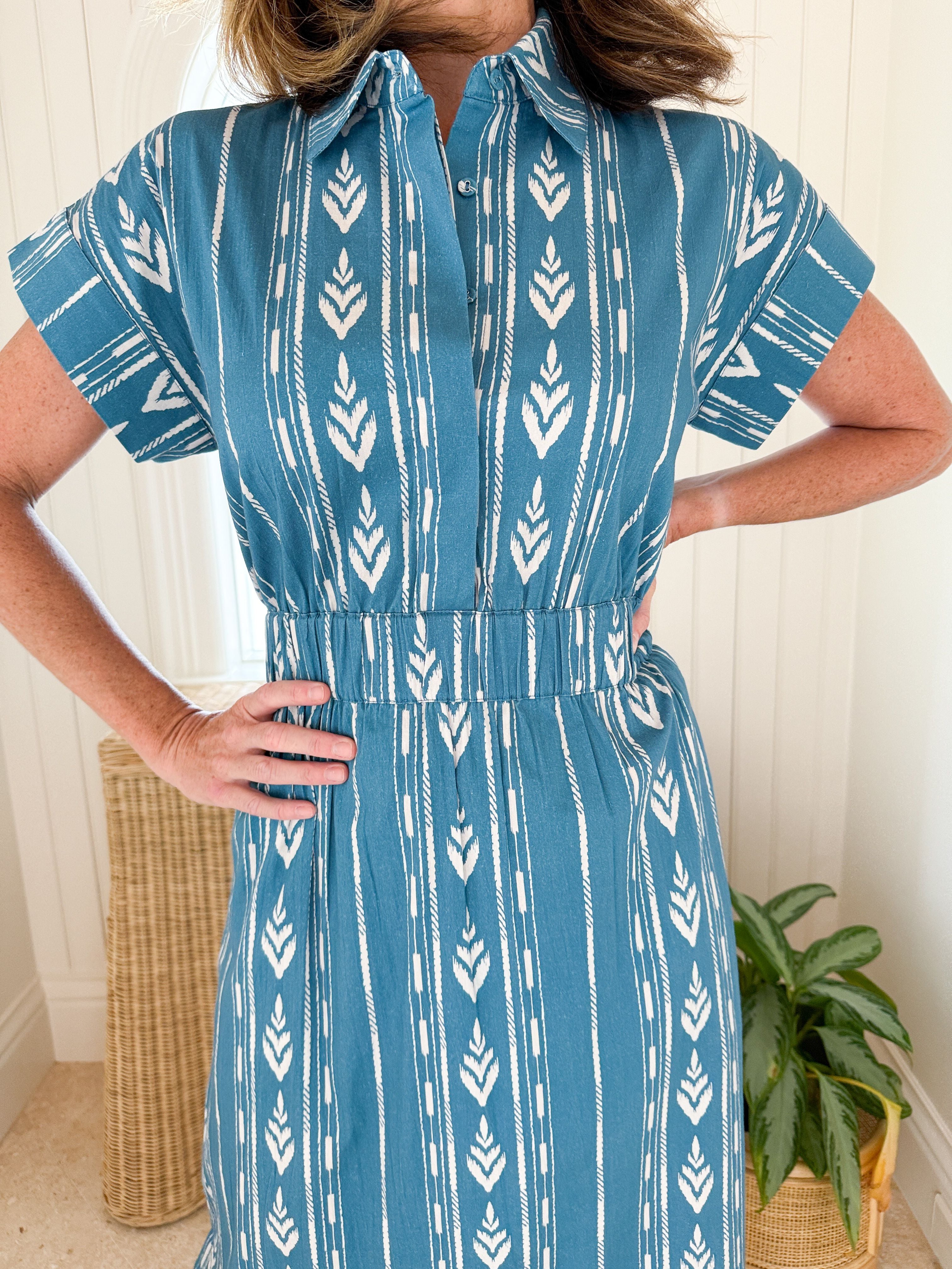 BEAU & RO Lisa Dress Ikat Stripe Blue