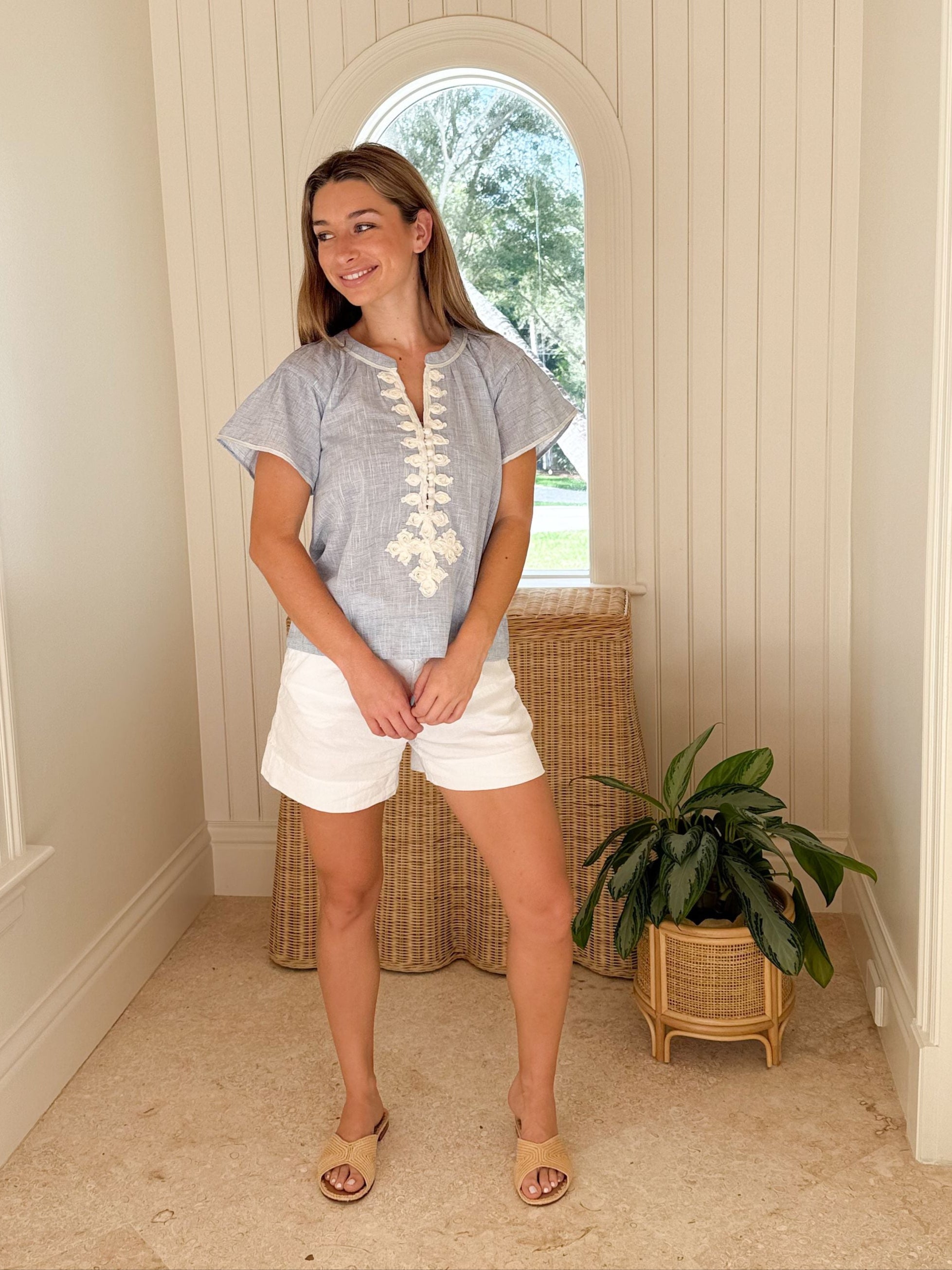 ROSE AND ROSE Upminster Top Blue w/ White