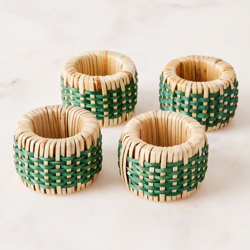 JULISKA Woven Green Napkin Rings-Set/4