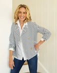 FRANK & EILEEN Mini Belfast Crop Peacoat Navy French Stripe
