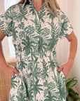 BEAU & RO Lisa Maxi Dress Beige Palm Leaf