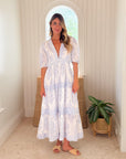 OLIPHANT V-Neck Puff Maxi Dress Amadora Blue