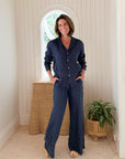 FRANK & EILEEN Eileen Button Up Navy Linen