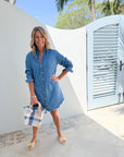 FRANK & EILEEN Mary Shirtdress Ruffle Vintage Stonewashed Indigo