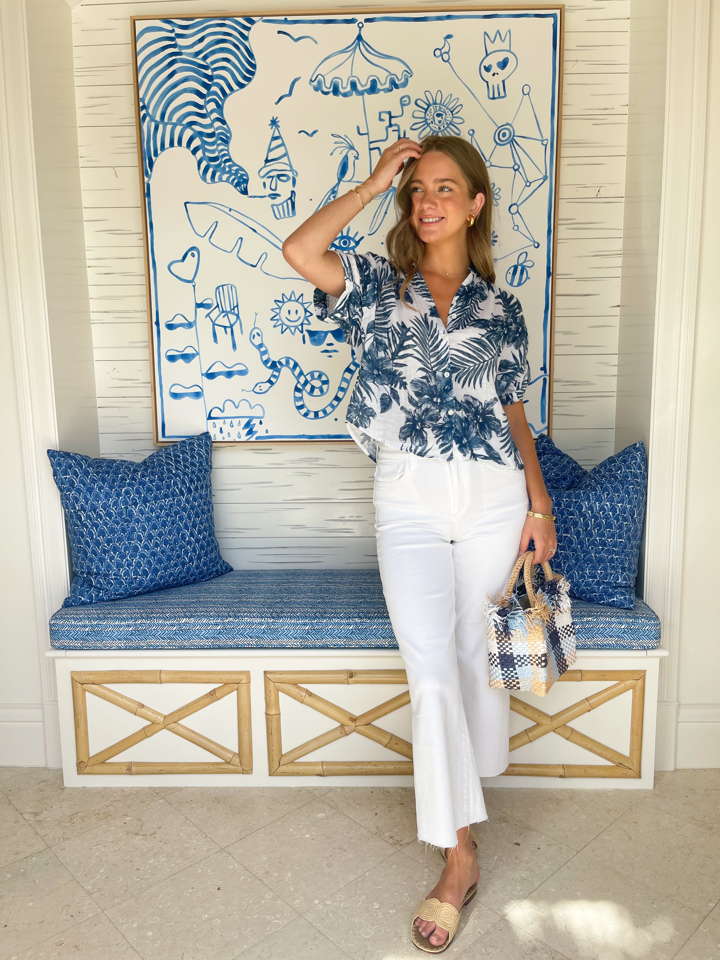 FINAL SALE FINAL SALE FELICITE Short Sleeve Shirt Navy Palm