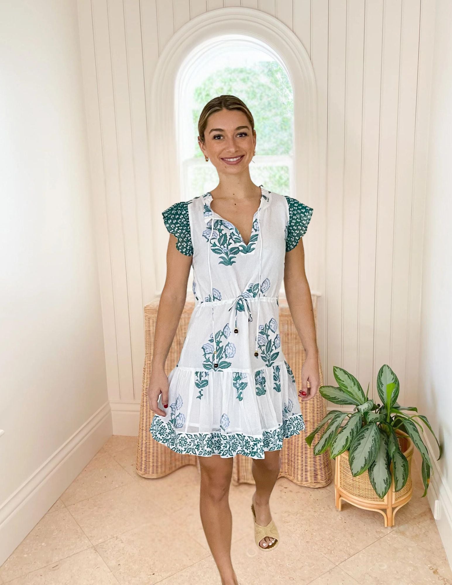 OLIPHANT Short Cinched Flirty Dress Salvia Green