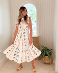 OLIPHANT Cinched Flirty Midi Dress Wicklow Blue