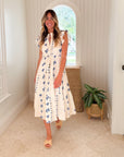 OLIPHANT Cinched Flirty Midi Dress Wicklow Blue
