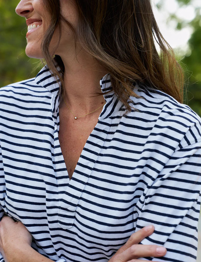 FRANK & EILEEN Patrick Popover Navy French Stripe Jersey