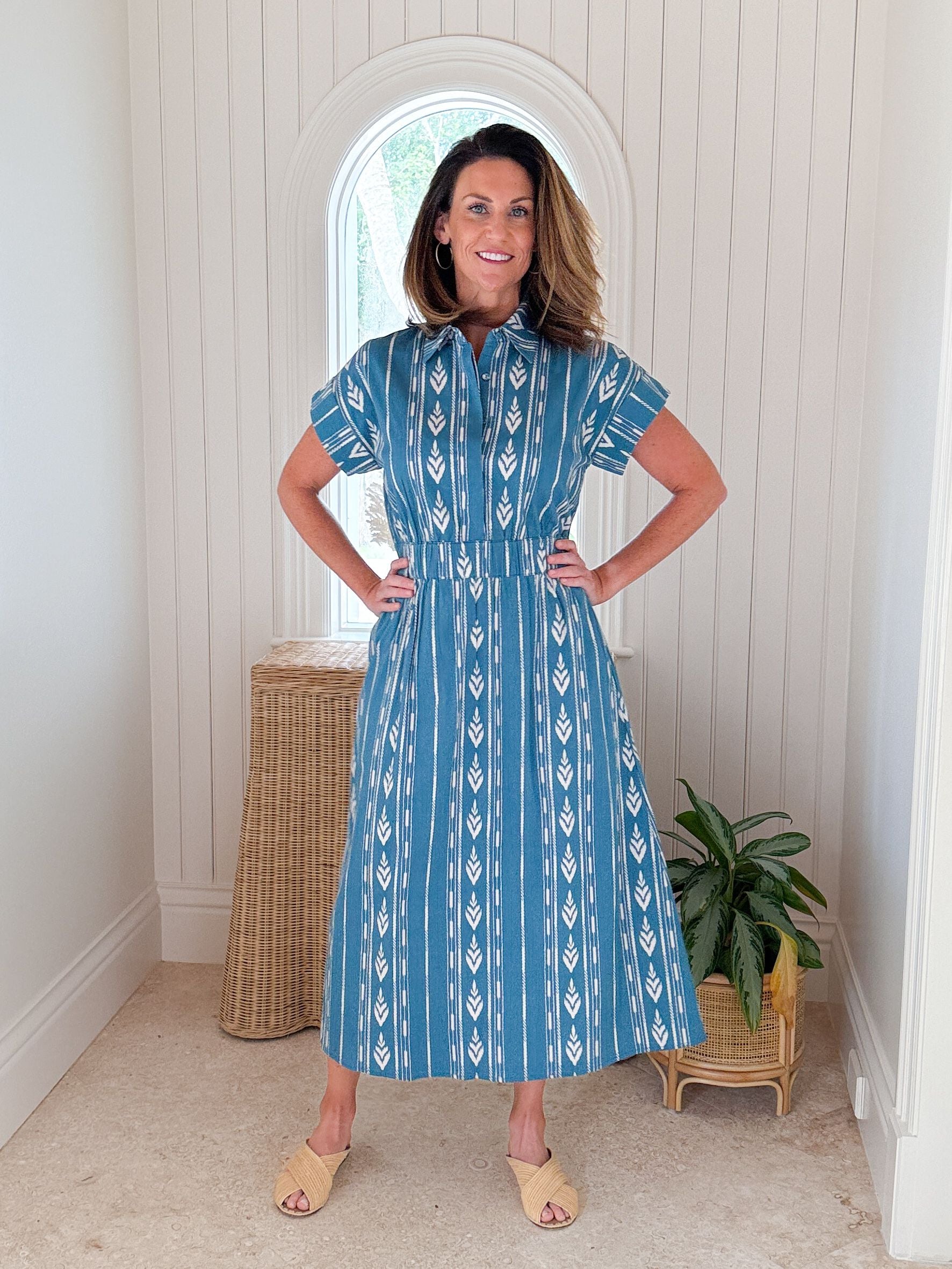 BEAU & RO Lisa Dress Ikat Stripe Blue