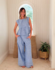 GRACE & BARDOT Greta Peplum Top Chambray