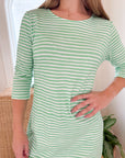 HIHO 3/4 Sleeve Dress Chalk Stripe/Zephyr Green