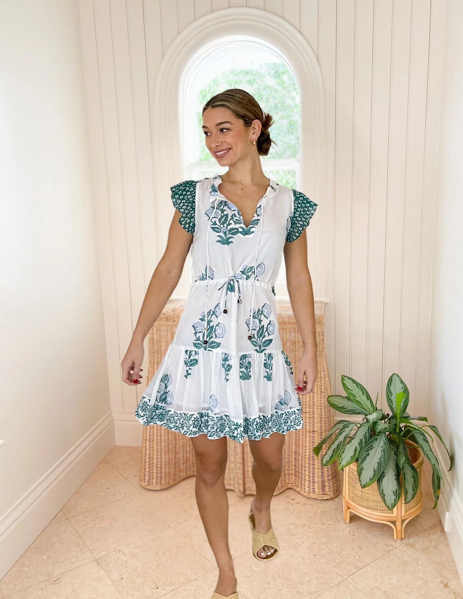 OLIPHANT Short Cinched Flirty Dress Salvia Green