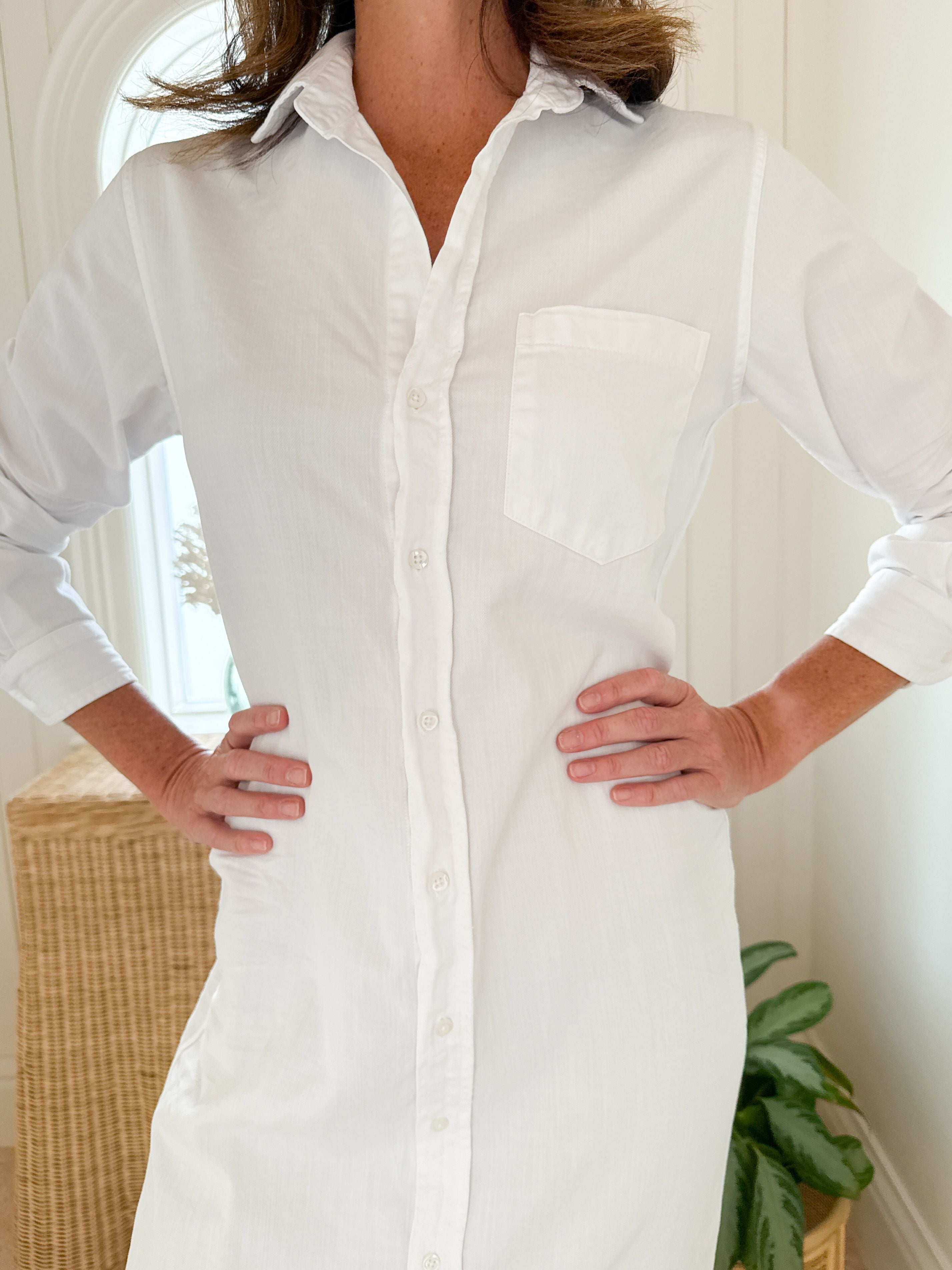 FRANK & EILEEN Rory Maxi Shirtdress Tattered Denim White