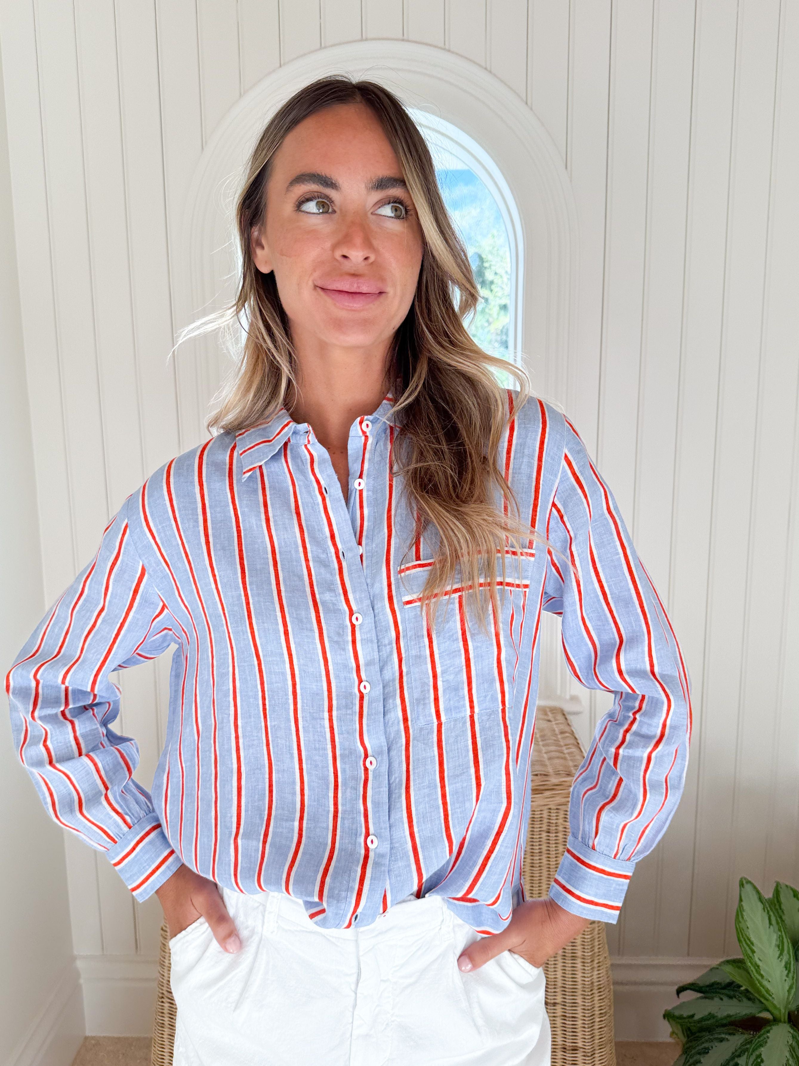 PINK CITY PRINTS Gabi Shirt Poets Stripe