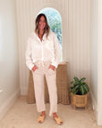 FRANK & EILEEN Penny Patch Pocket Pant White/Camel Stripe