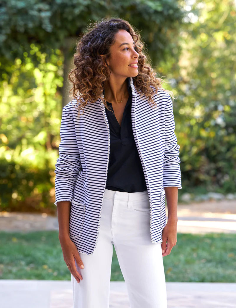 FRANK & EILEEN Dublin Blazer Navy French Stripe Fleece