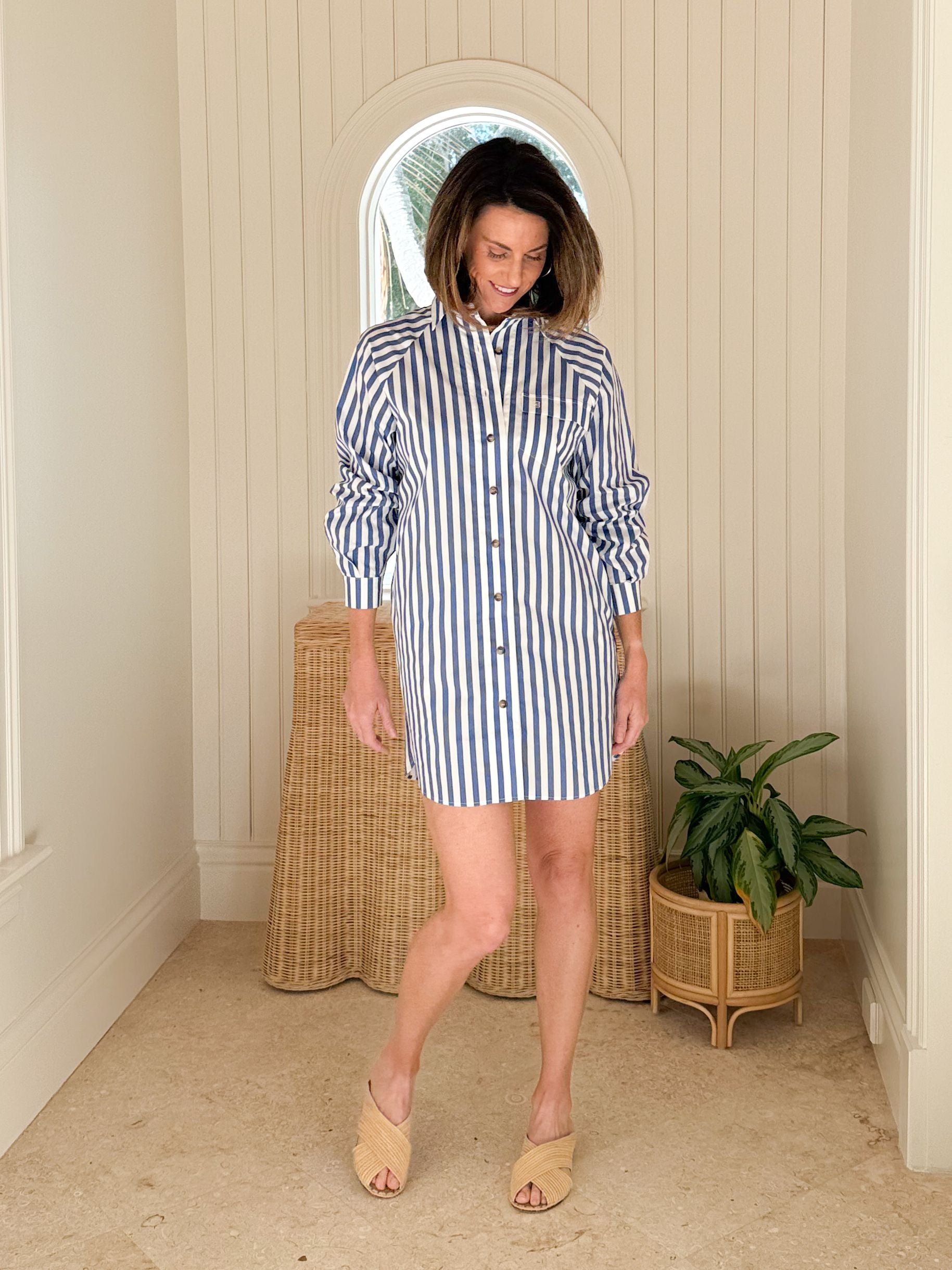 lady captain dress Long Sleeve Button Down Chambray Midi Dress Small