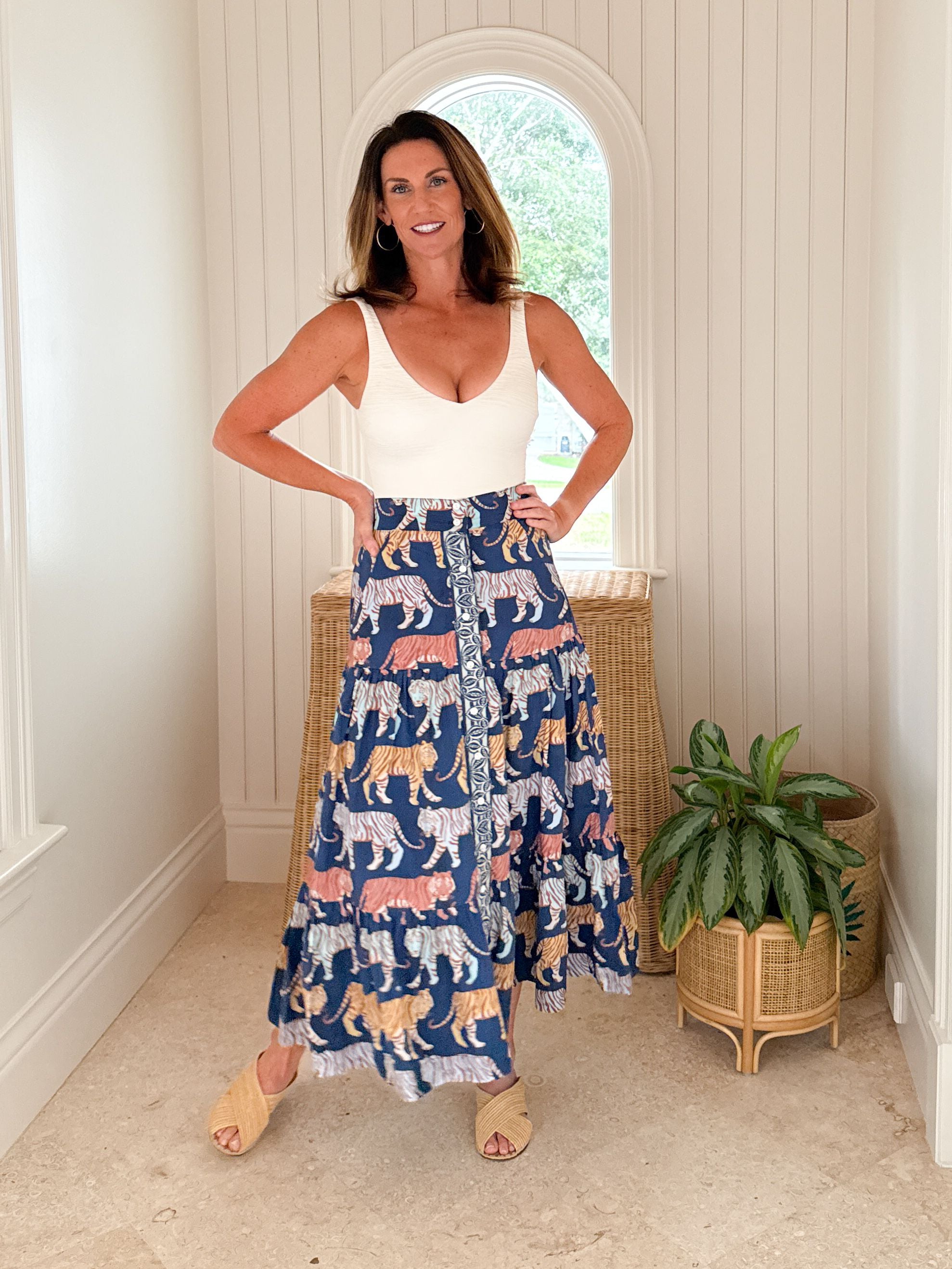 OLIPHANT Button Front Skirt Raj Navy